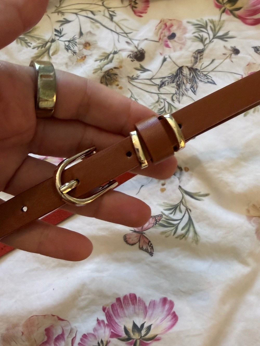 Classic Brown Leather Belt with Gold Buckle -S